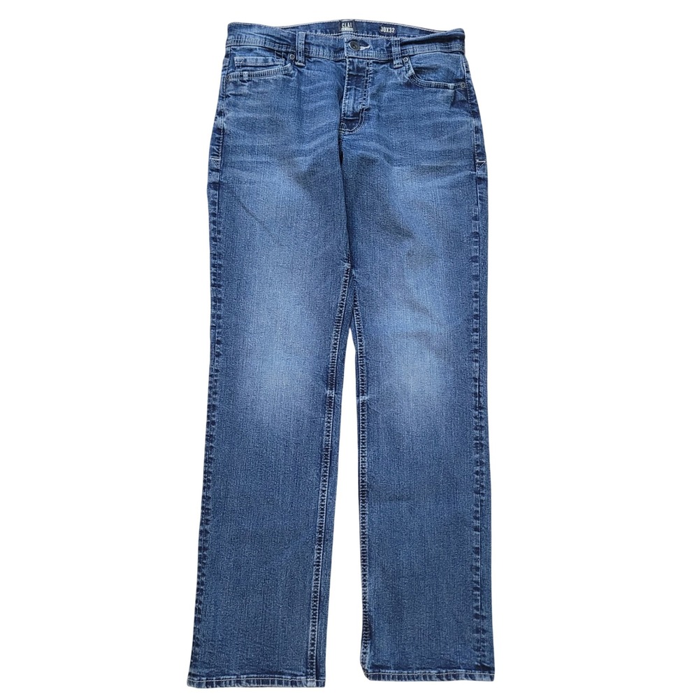 Reclaim Mens 30x32 Regular Straight Jeans Blue Stretch Denim Contrast Stitch